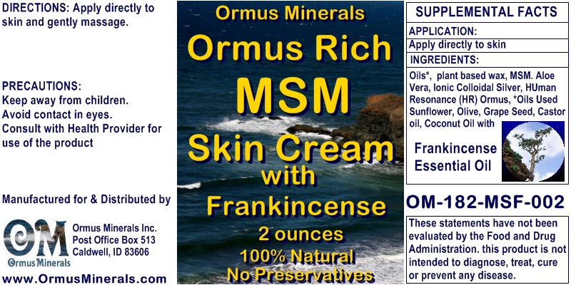 Ormus Minerals Ormus Rich MSM Skin Cream with Frankincense